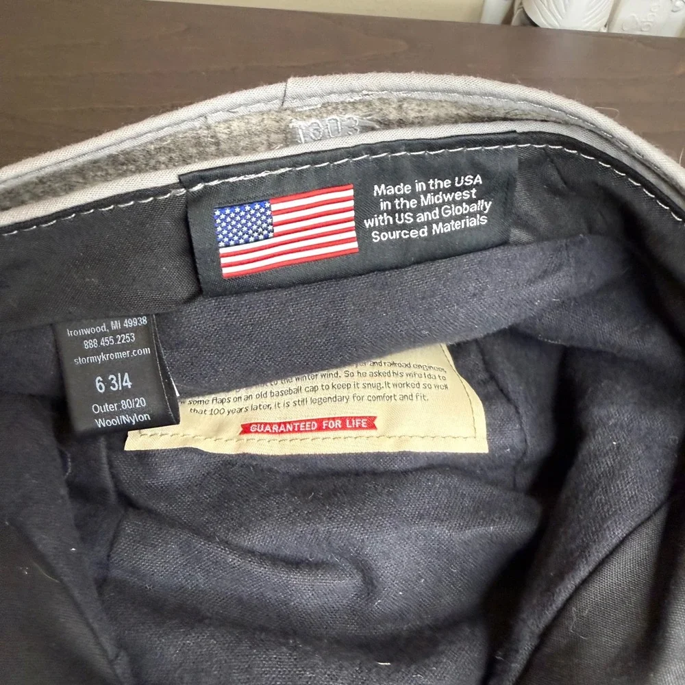 Stormy Kromer The Original Cap Tan Gray Plaid Wool Ear Flap Hat Size 6 3/4 USA